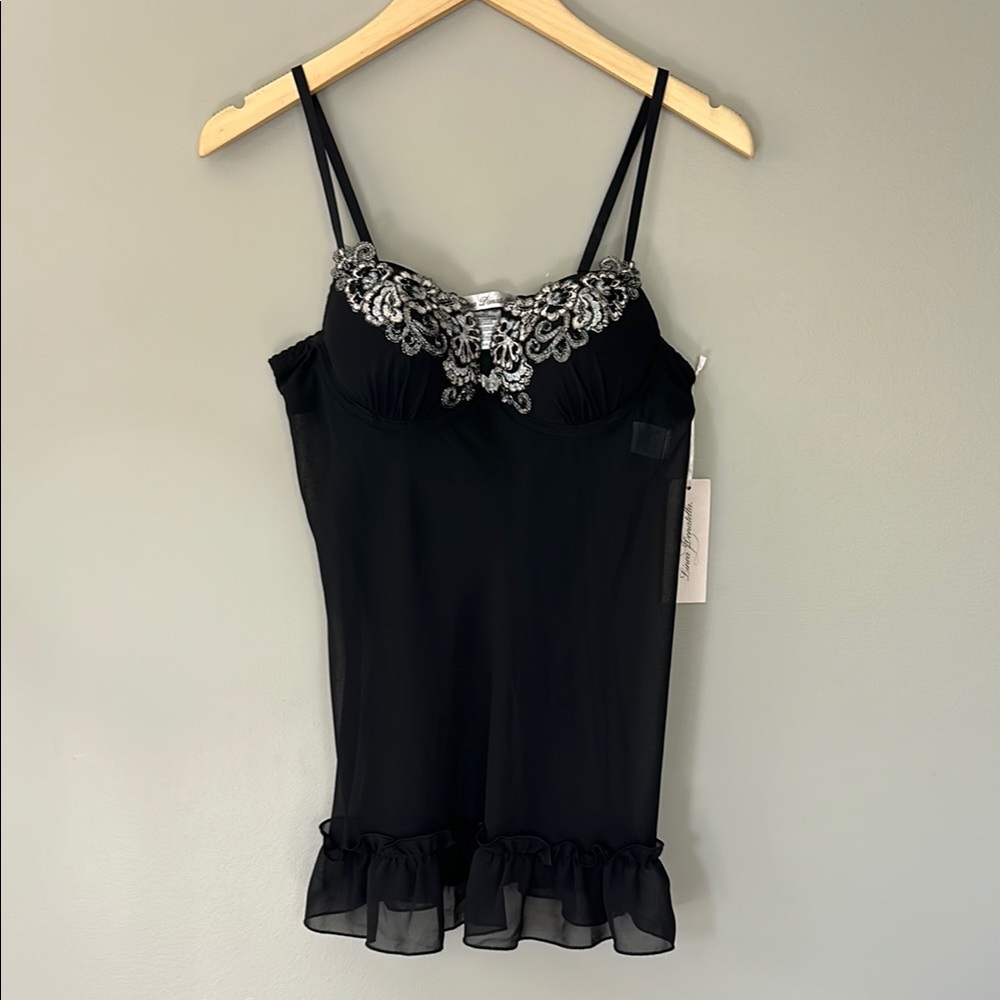 Vintage Linea Donatella Baby Doll‎ Negligee Lingerie Black Pink Silver Sz S NWT